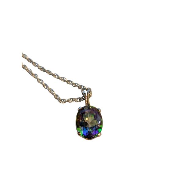 925 Sterling Silver Tested Mystic Topaz Solitaire Pendant 18" Necklace - Picture 4 of 8